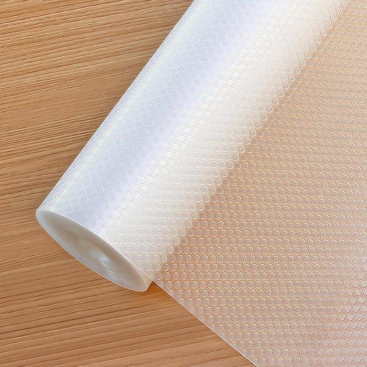 Shelf Liners 14 in x 20 ft EVA Drawer Mats, Non-Adhesive Cupboard Protector, Kitchen Cabinet Lining Fridge Liner (Clear Flat Dot, 35.6x610cm)