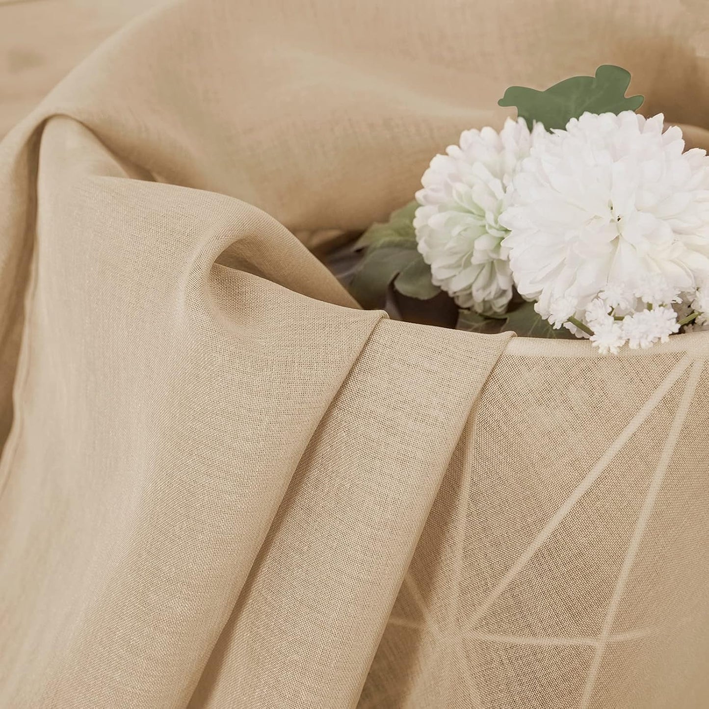 Tollpiz Sheer Curtains Bedroom Linen Textured Curtain Sheers Light Filtering Voile Rod Pocket Curtains for Living Room, 38 x 84 inches Long, Beige, Set of 2 Panels