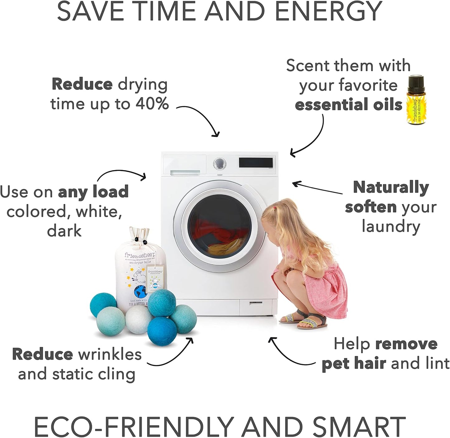 Friendsheep Wool Dryer Balls, Organic Reusable Fabric Softener Alternative for Laundry, Handmade, Fair Trade, Hypoallergenic, Eco-Friendly, Plastic-Free (6 Pack XL - Blue Ocean)