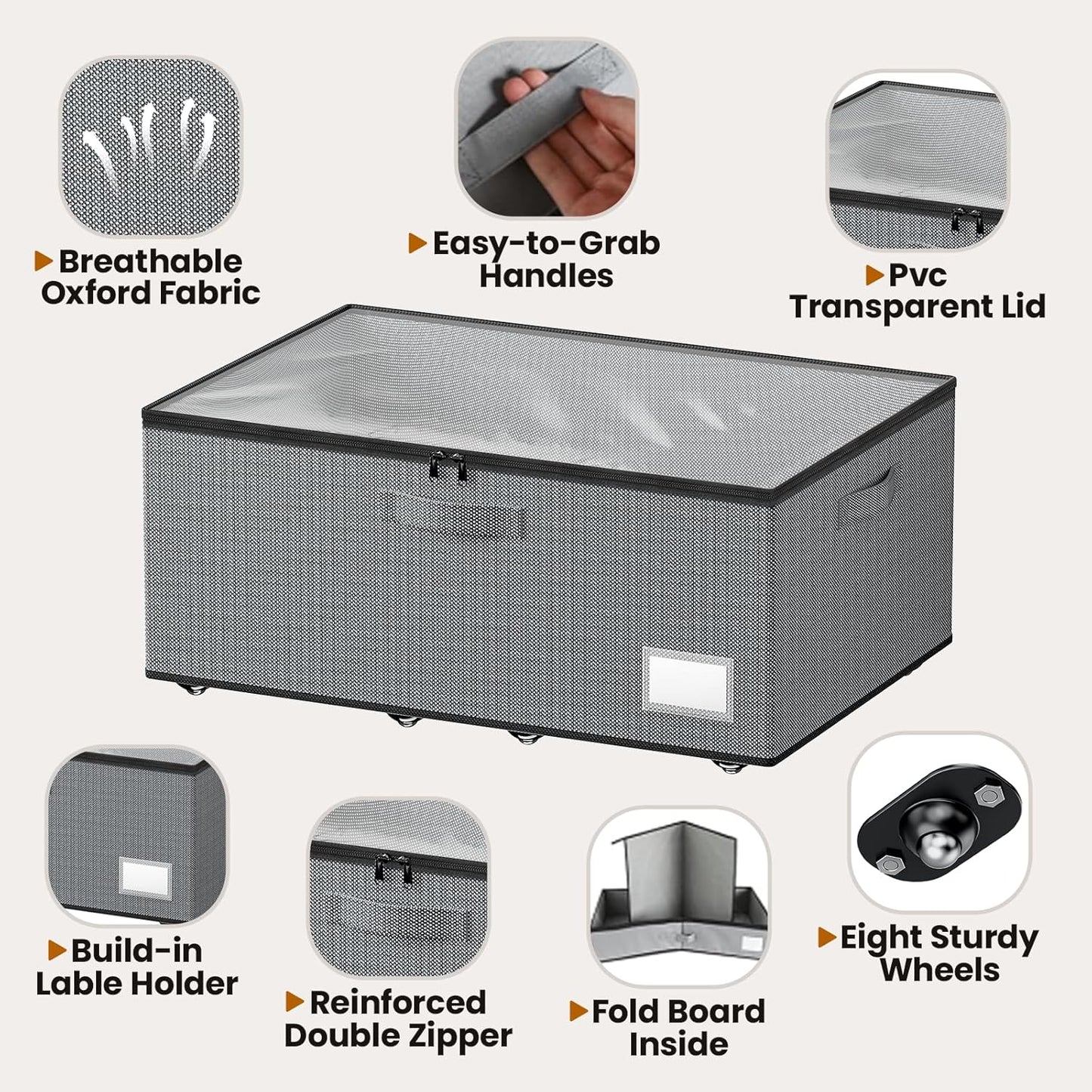 Underbed Storage with Wheels, 2 Pack Under Bed Storage Containers with Clear Lids, No Assembly Required 10.1 inch Rolling Under Bed Storage for Clothes, Grey