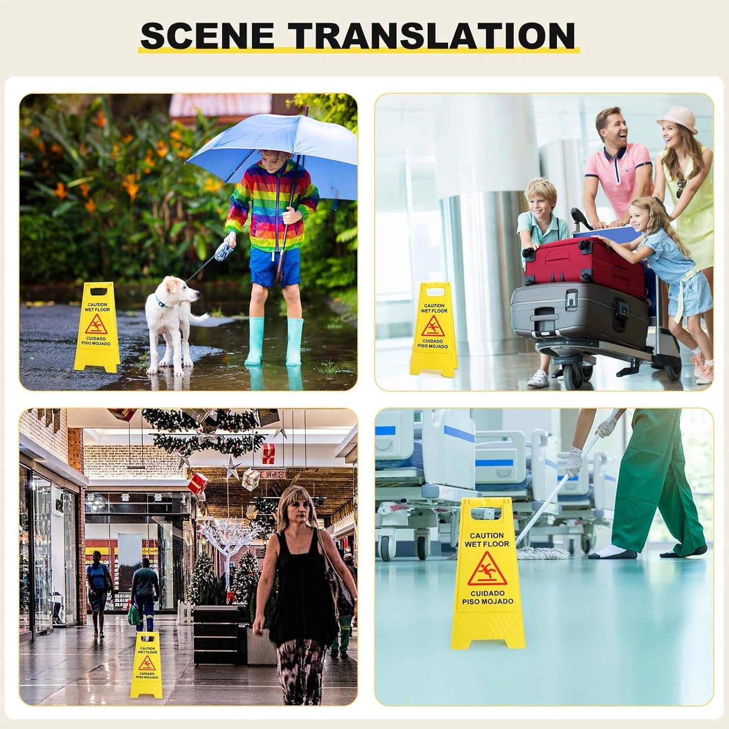 Macarrie 12 Pack Caution Wet Floor Sign Wet Floor Double Sided Cuidado Piso Mojado Foldable Bilingual Alert Sign for Commercial Use Indoors Outdoors, 11.5 x 23.62 Inches(Classic Style)