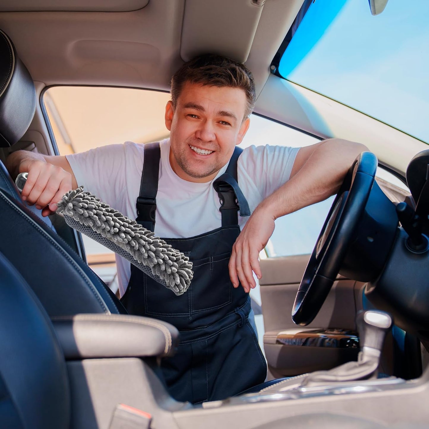 TAKAVU Car Duster Interior - Double-Sided Microfiber with Comfort Handle - Lint & Scratch-Free Cleaning for Cars, Trucks, RVs (Includes Towel & Storage Bag)