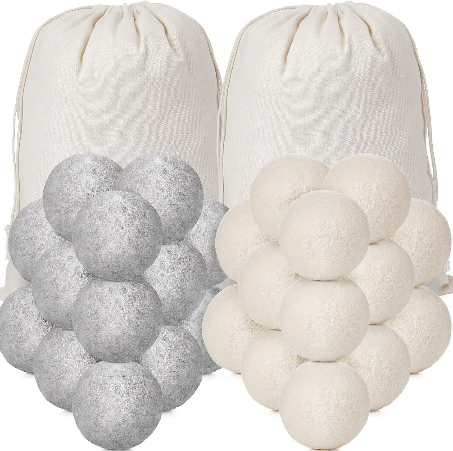 42 Pieces Wool Dryer Balls Set 40 Reusable Wool Balls with 2 Muslin Bags Laundry Balls Fabric Softener Ball Anti Wrinkle Anti Static Saving Energy and Time