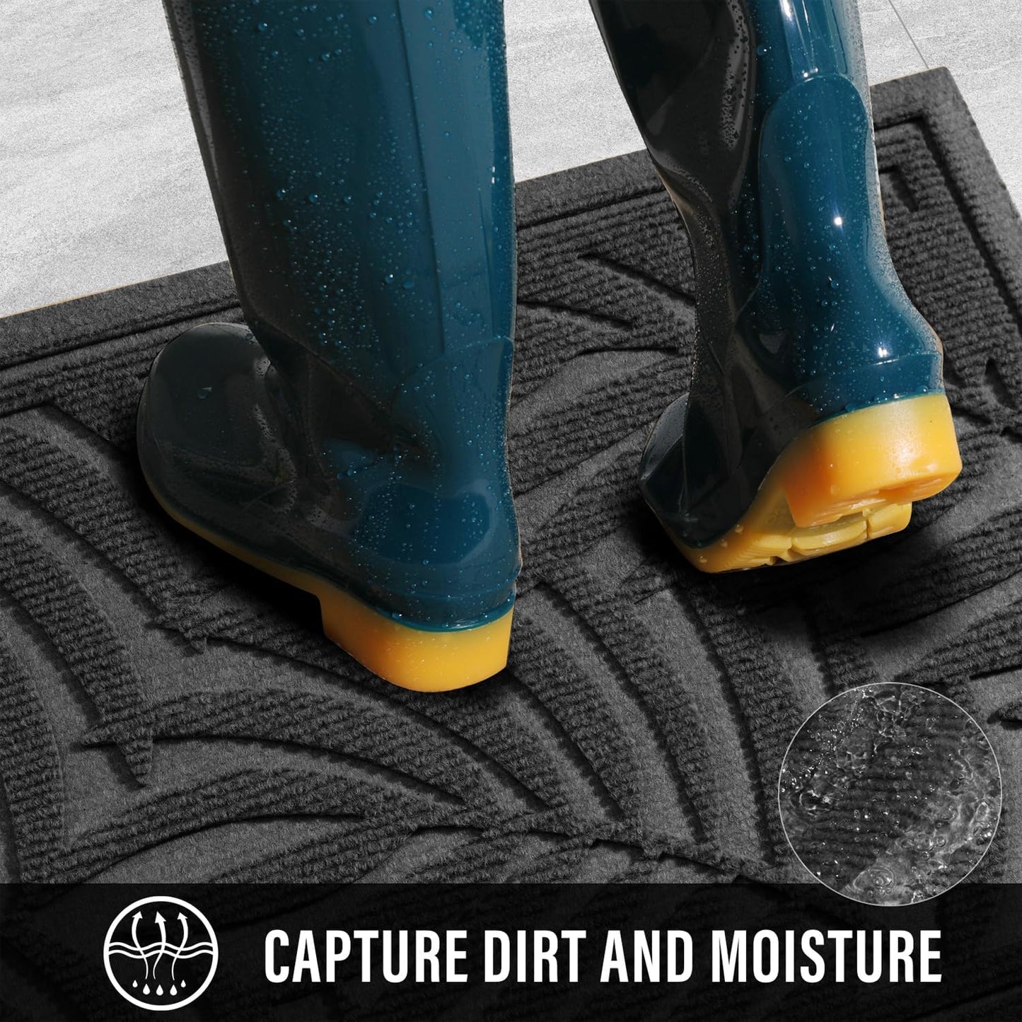 Front Door Mat, Absorbent Resist Dirt Welcome Door Mat Indoor Outdoor, Waterproof Doormat, Sturdy Non Slip Backing, Fade Resistant, Low Profile Entry Mat for Entryway, 29×17, Grey