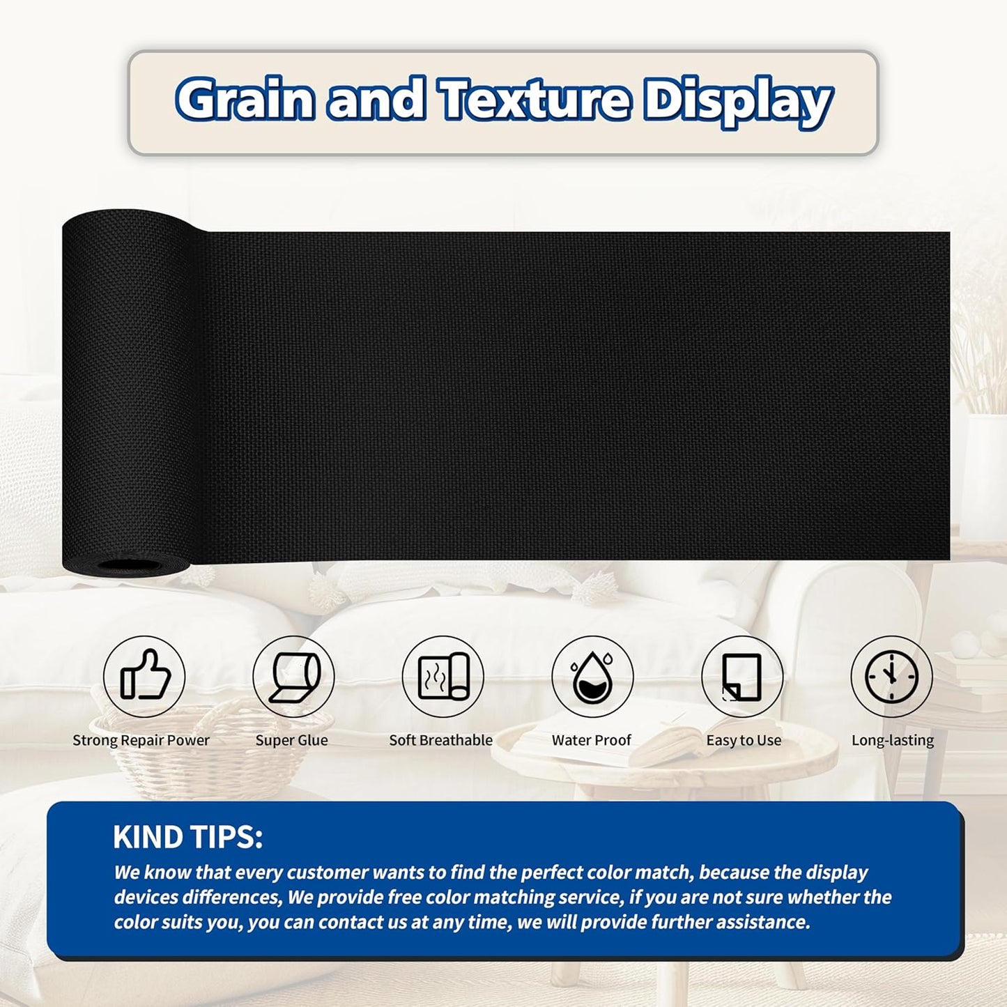 KING MOUNTAIN Linen Repair Patches, Self-Adhesive Fabric Patches, 4 X 63 inch Extra Size, Multi Color, Can be Used for Sofa Repair and Linen Clothes Repair (Black)