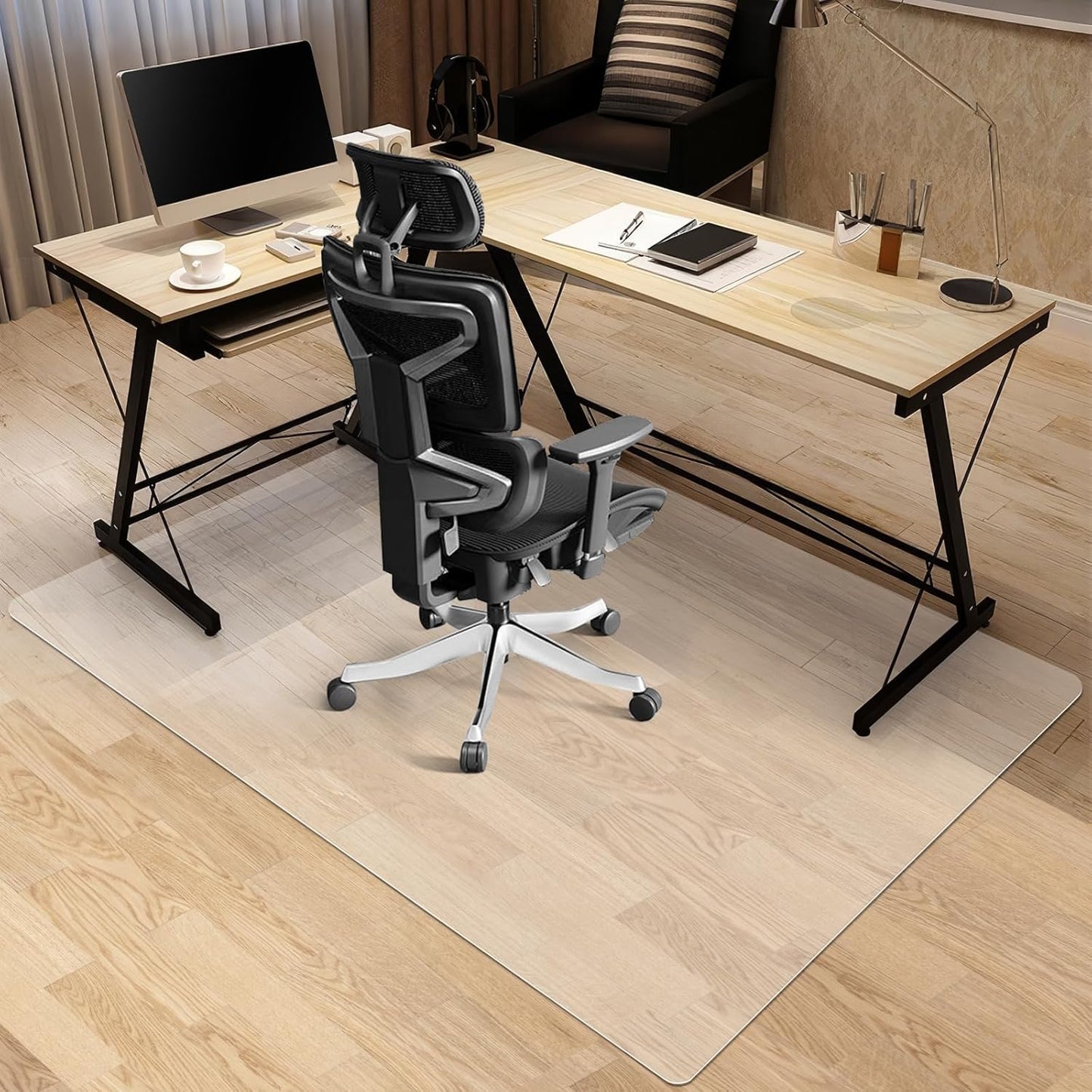 Kuyal Office Chair Mat for Hardwood Floor, 51'' x63'' Rectangle Transparent Desk Thick Durable Chair Mat for Rolling Chairs, Easy Glide, Floor-Protector