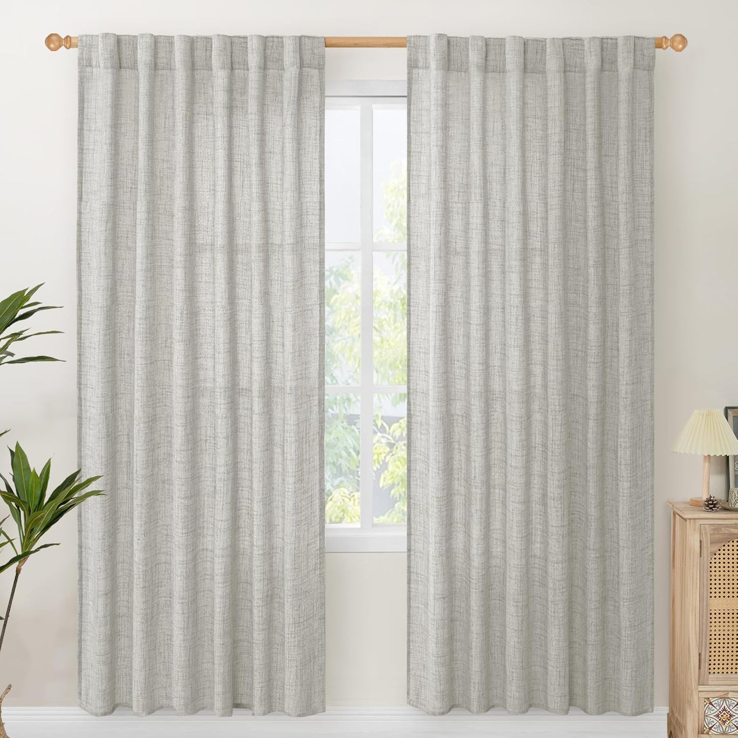 YoungsTex Light Grey Linen Curtains 78 Inch Length for Living Room, Light Filtering Semi Sheer Window Drapes Rod Pocket Back Tab Curtain for Bedroom Office Dining, 2 Panels, 52 X 78 Inch