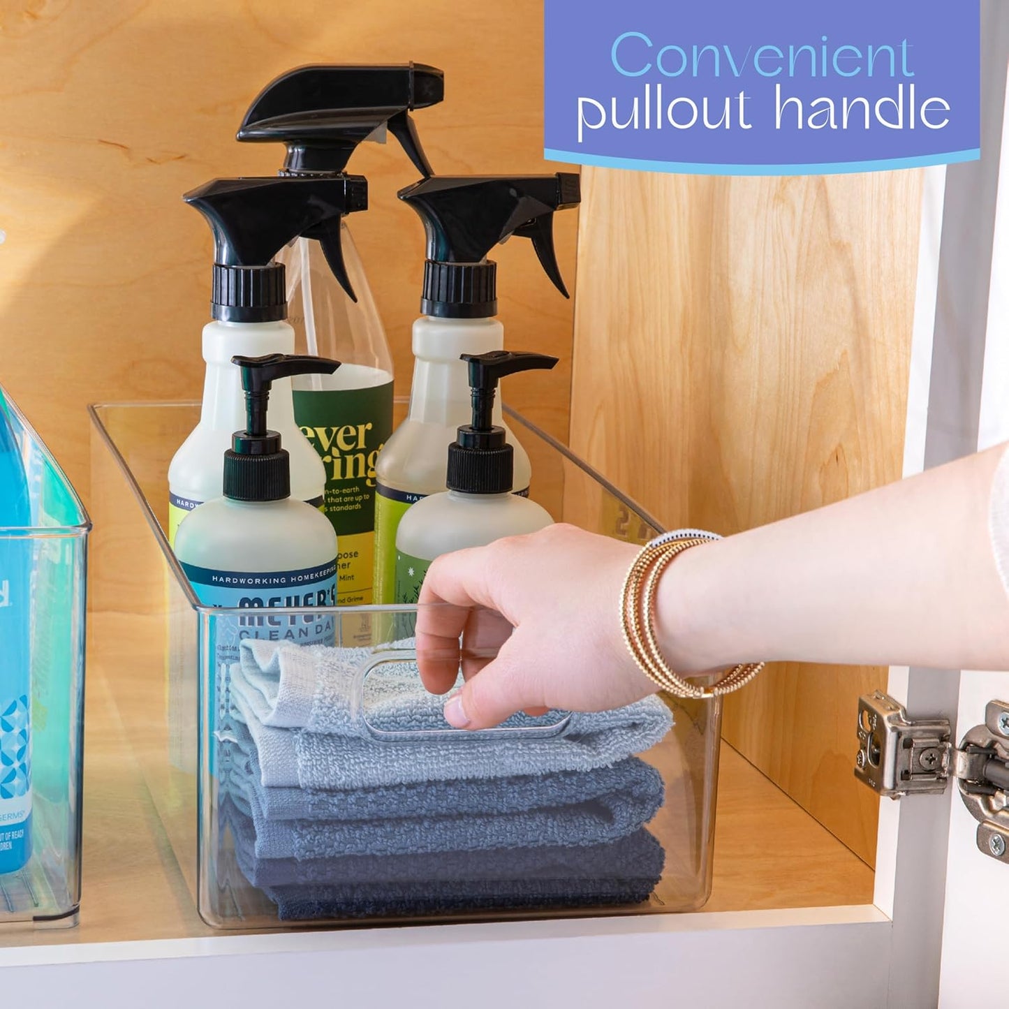 Plastic Food Storage 6 Pack Clear Container Bin with Handles for Organizing Kitchen, Pantry, Refrigerator, Freezer, Pantry, Cabinet, Closet, Bathroom. 16”x8”x5”