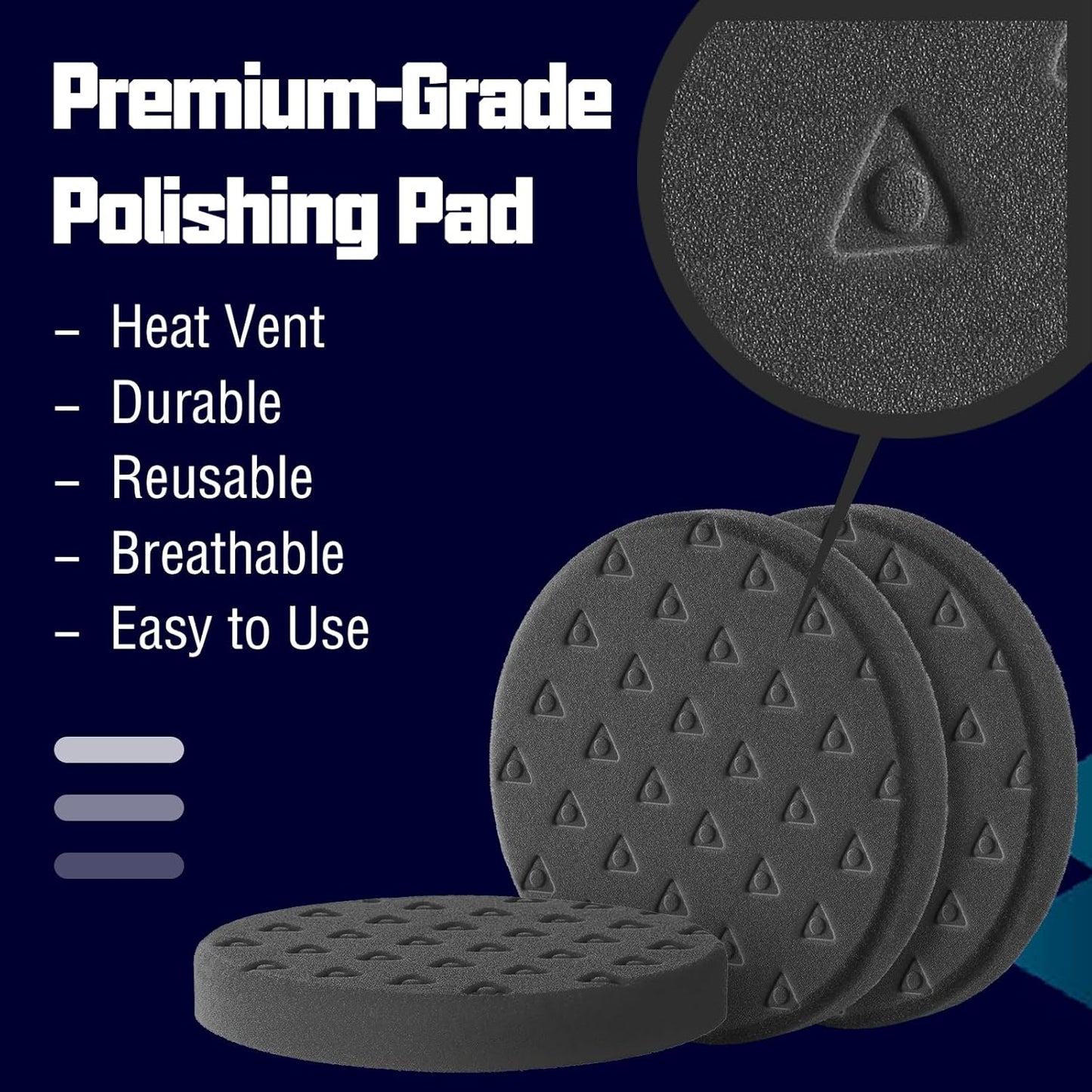 6 Inch Buffing Polishing Pads - 3Pcs Black Light Cut Pad - 6.5 Inch Face for 6 Inch 150mm Backing Plate - High-Density Buffing Sponge Pads for Car Buffer Polisher Compounding, Polishing & Waxing