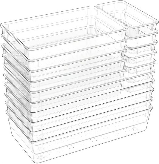 15-Pack Clear Drawer Organizer Set – Multi-Size Acrylic Storage Bins for Kitchen, Makeup, Office & Bathroom – Stackable Plastic Trays for Home, Desk & Vanity Organization