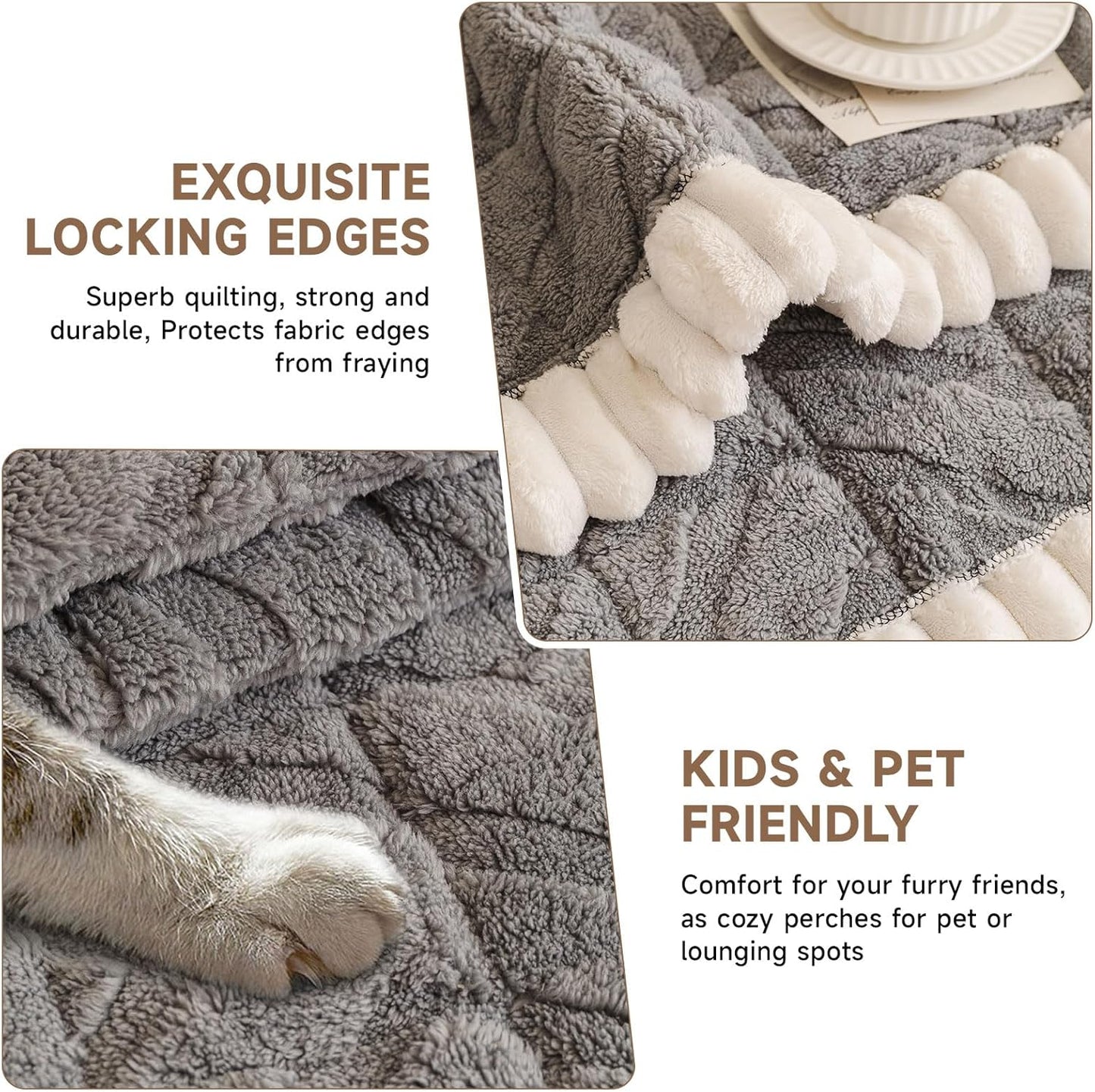 OTOB Pet Couch Covers for 3 Cushion Couch Sofa, Washable & Non Slip Fuzzy Plush Sofa Cushion Covers, All Seasons Geometric Jacquard Modern Soft Dog Bed Mat Slipcovers Protector (Gray, 27.6"x70.9")