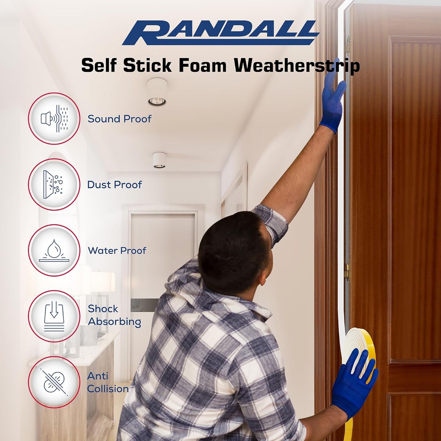 Weather Stripping Foam Tape, 17 Ft Door Seal Strip, EVA Material, High Density 1/4" Thick, No Residue Adhesive, Weatherproof Door Seal Strip for Sliding Door, Windows, White (2" Wide)