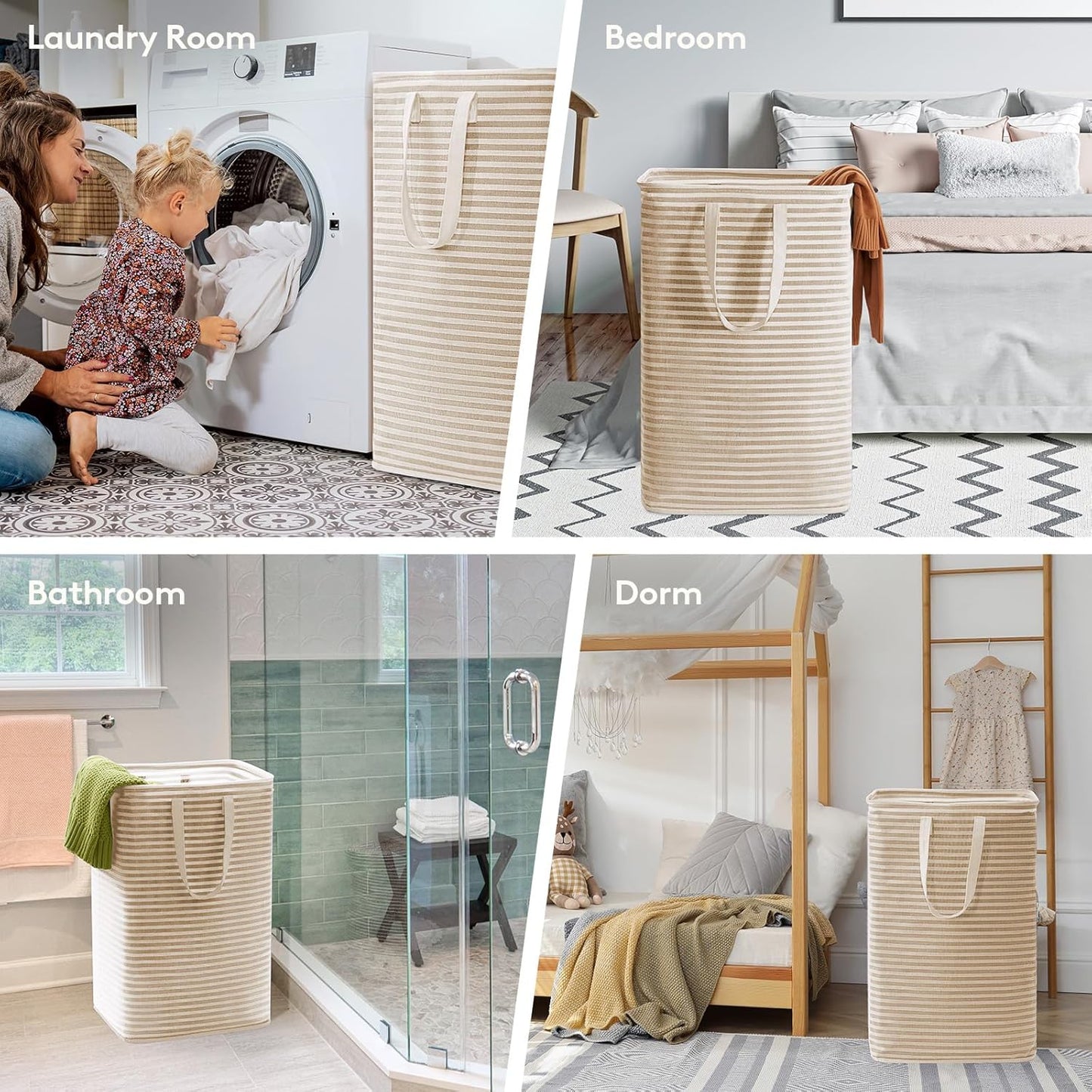 Lifewit Laundry Hamper Large Collapsible Laundry Basket, Freestanding Waterproof Clothes Hamper Storage with Easy Carry Handles for Clothes in Bedroom Bathroom College Dorm for Adults,Beige, 80L