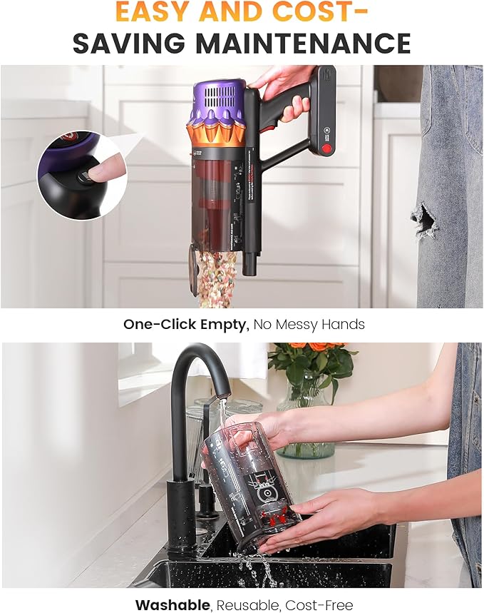 AlloyMove Cordless Vacuum Cleaner, 550W 50KPA 80Mins Self-Standing Cordless Vacuum for Home, With Wall Mount Charging/LED Display/Anti-Tangle Brush Stick Vacuum for Carpet/Pet Hair/Hardwood Floor, A05