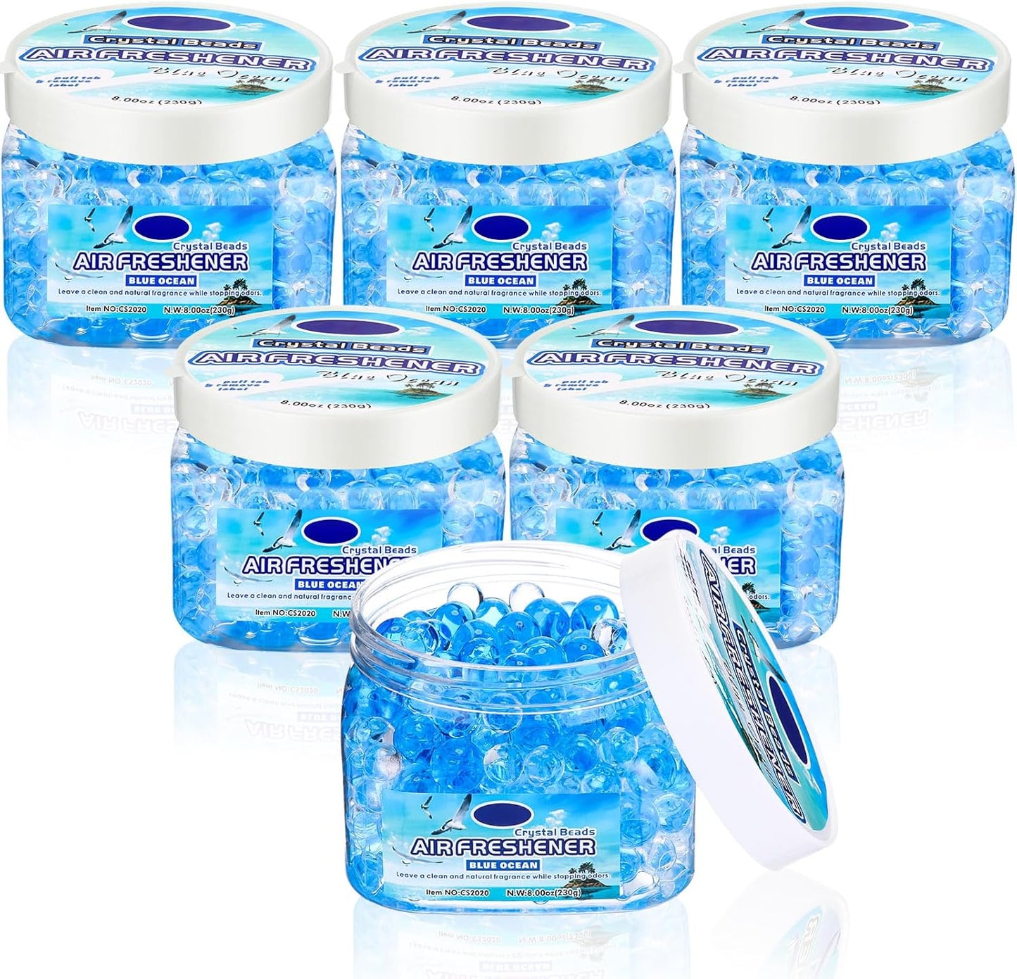6 Pcs Air Freshener Gel Beads Bulk Odor Eliminator Beads Odor Removing Gel for Home, Bathrooms, Cars, Boats, RVs, Pet Areas, Room, Toilet 8 oz(Blue Ocean)