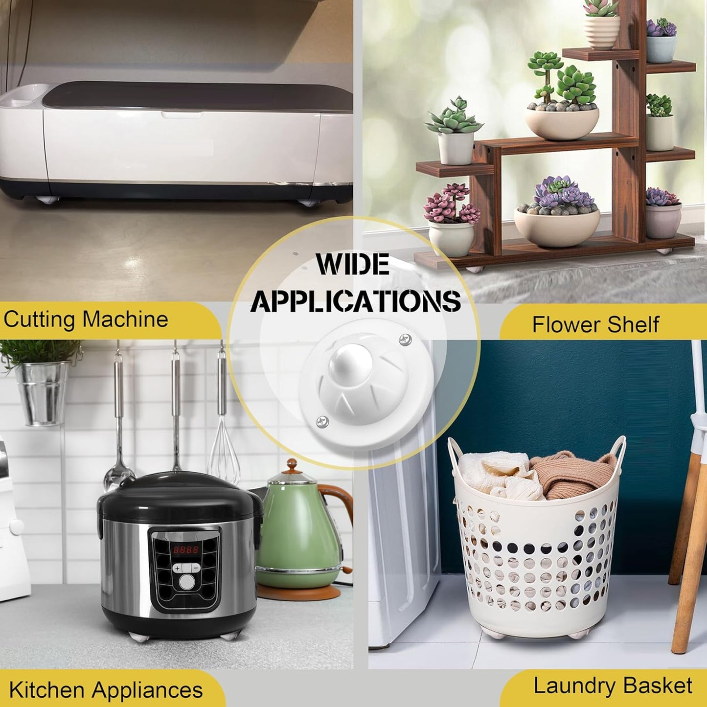 PlusRoc 4 Pack Self Adhesive Caster Wheels For Kitchen Appliance Rollers, Load Capacity 14LBS Per Wheel, Mini Swivel Wheels Sliders For Stand Mixers Air Fryers Coffee Machine