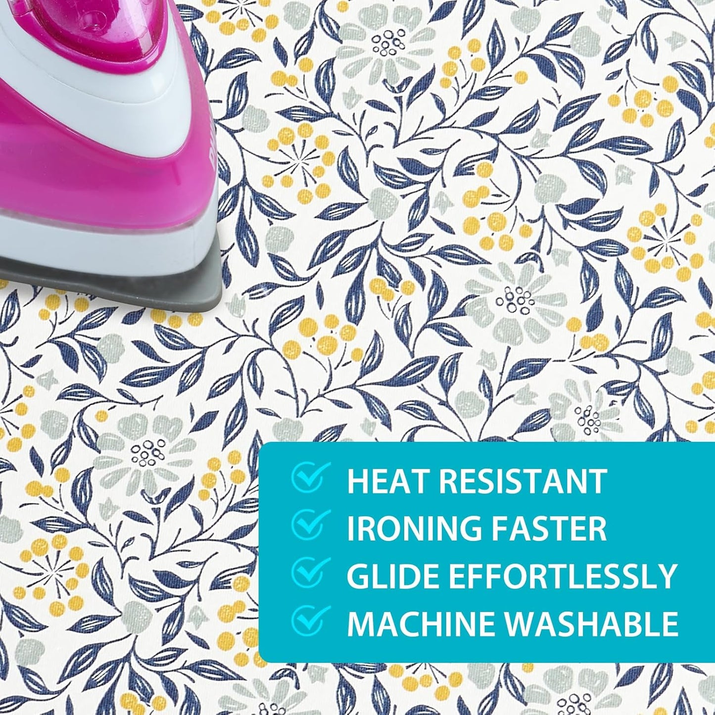 Table Top Ironing Board Cover 12 x 32 inch, 3 Layers Small Iron Board Cover, Heat Reflective Thick Padding with Elasticized Edges (Flora)