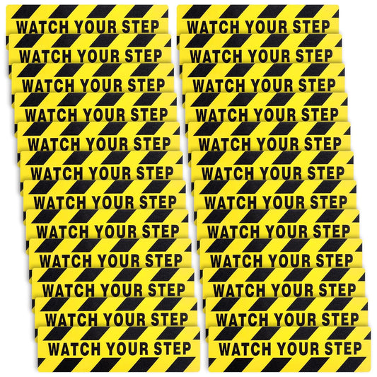 Boao 24 Pieces Watch Your Step Stickers Sign 6 x 24 Inch Caution Watch Your Step Floor Decals Warning Sticker Adhesive Tape Anti Slip Abrasive Tape for Workplace Safety Wet Floor Caution