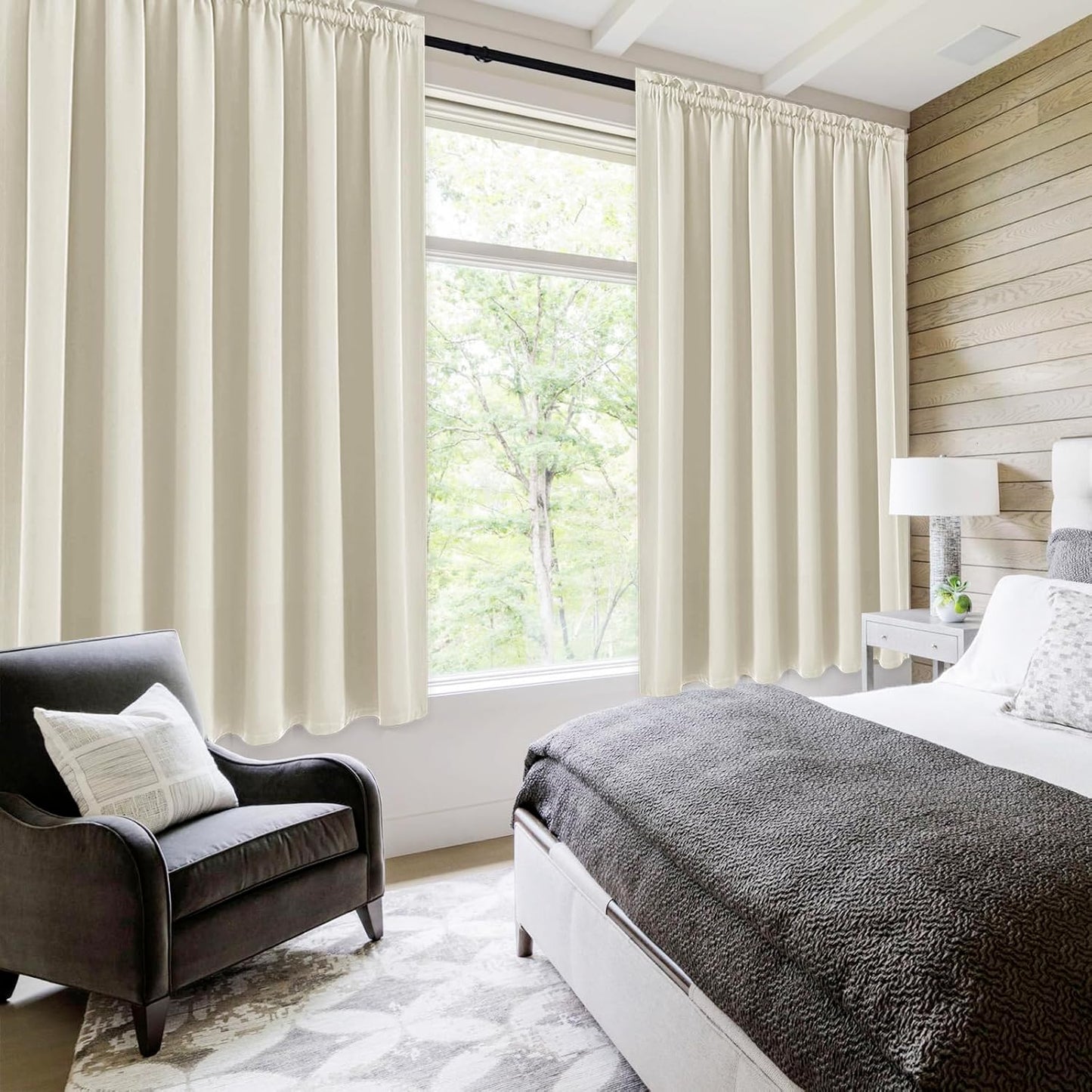 DWCN Blackout Curtains for Living Room Thermal Insulated, Energy Saving & Noise Reducing Bedroom Curtains, Light Beige, W 70x L 63 Inch, Set of 2 Rod Pocket Curtain Panels