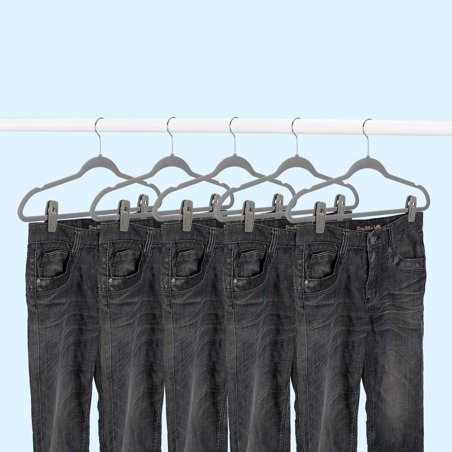 Grey Velvet Clips for Velvet Hangers - 20 PCS Gray Non Slip Velvet Hanger Clip, Pants Hanger Velvet Clips Fit for Slim Velvet Hangers, Clothes-pins for Grey Velvet Hangers