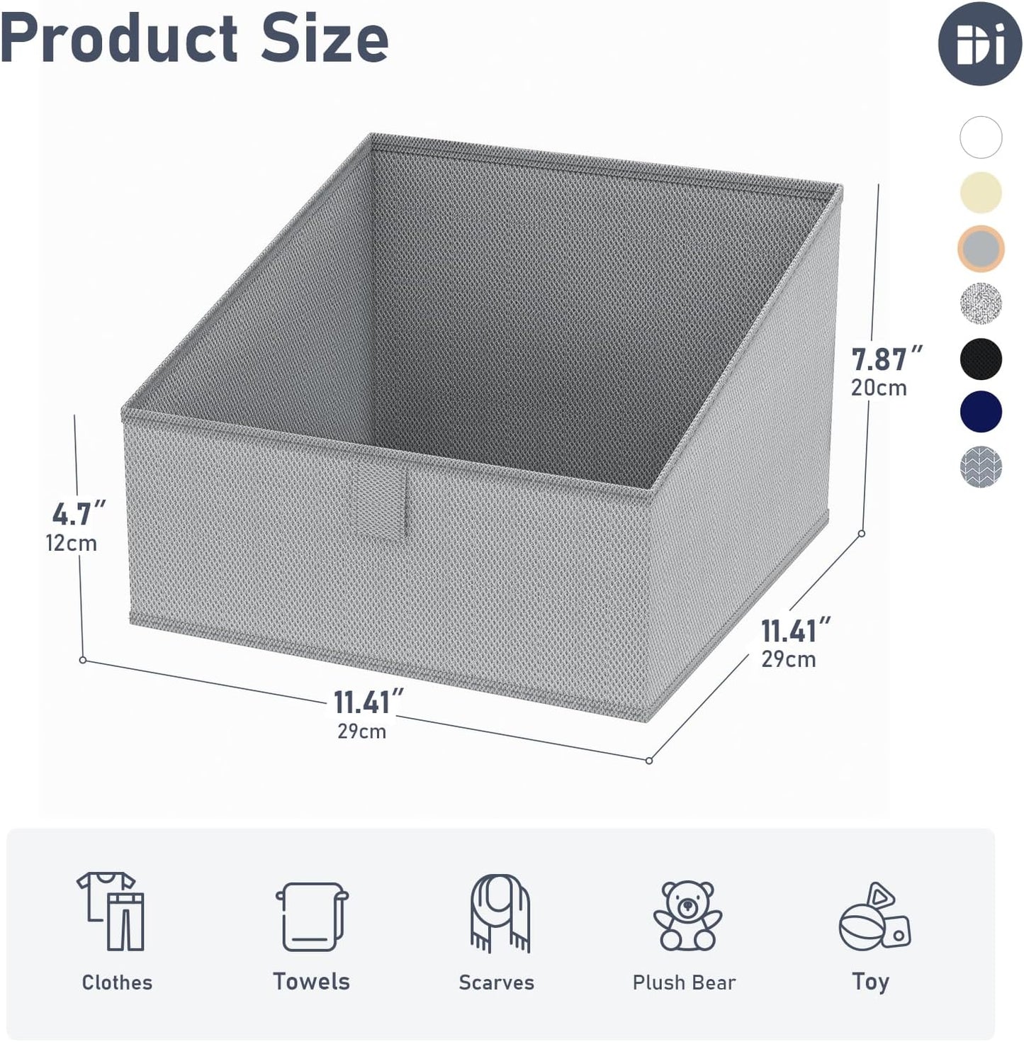 DIMJ Storage Bins for Closet, Trapezoid Storage Bins with Front Handle, Fabric Storage Baskets for Shelves, Line Closet Organizers for Toys, Boooks, Clothes, 6 Packs (Grey)