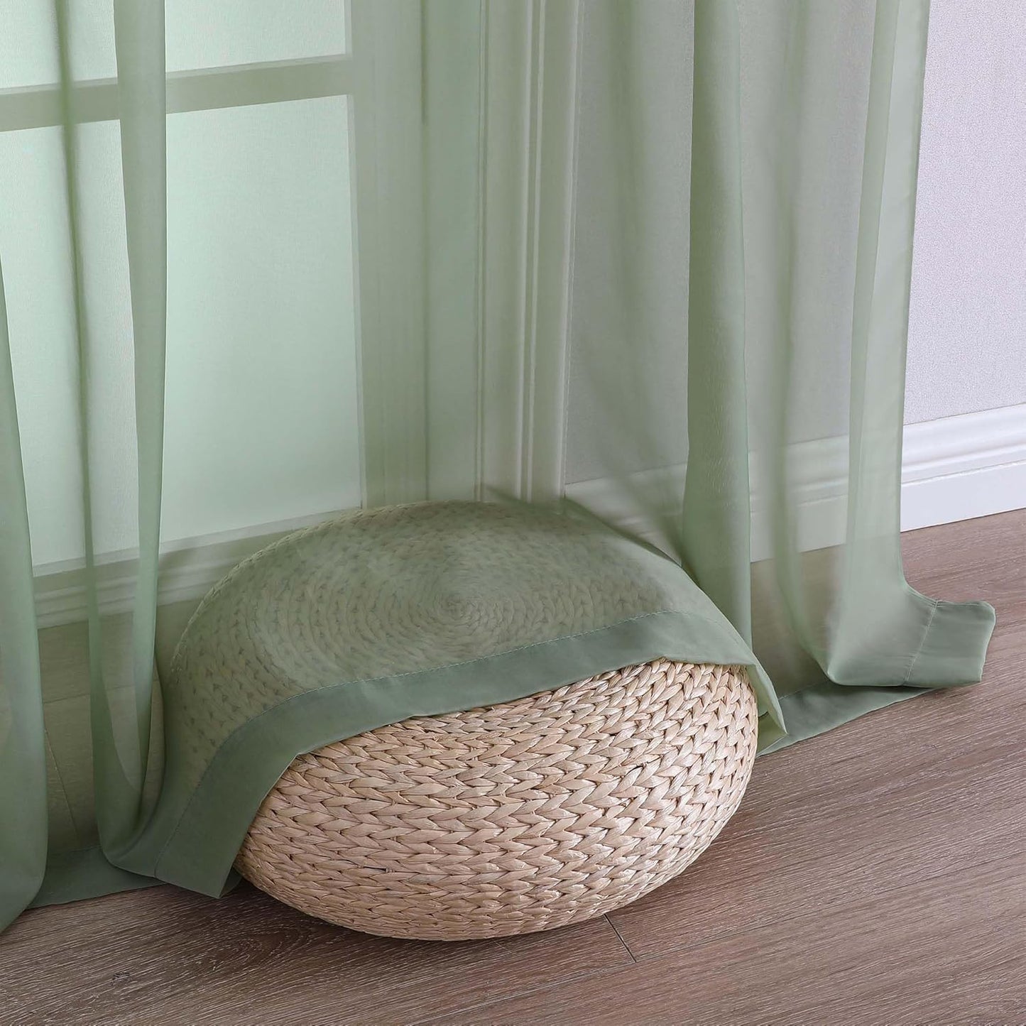 Chyhomenyc Sage Green Sheer Curtains 78 Inches Long 2 Panels Set for Living Room, Light Filtering Voile Lightweight Bedroom Curtains, Rod Pocket Solid Window Treatment Drapes, Each 42W x 78L