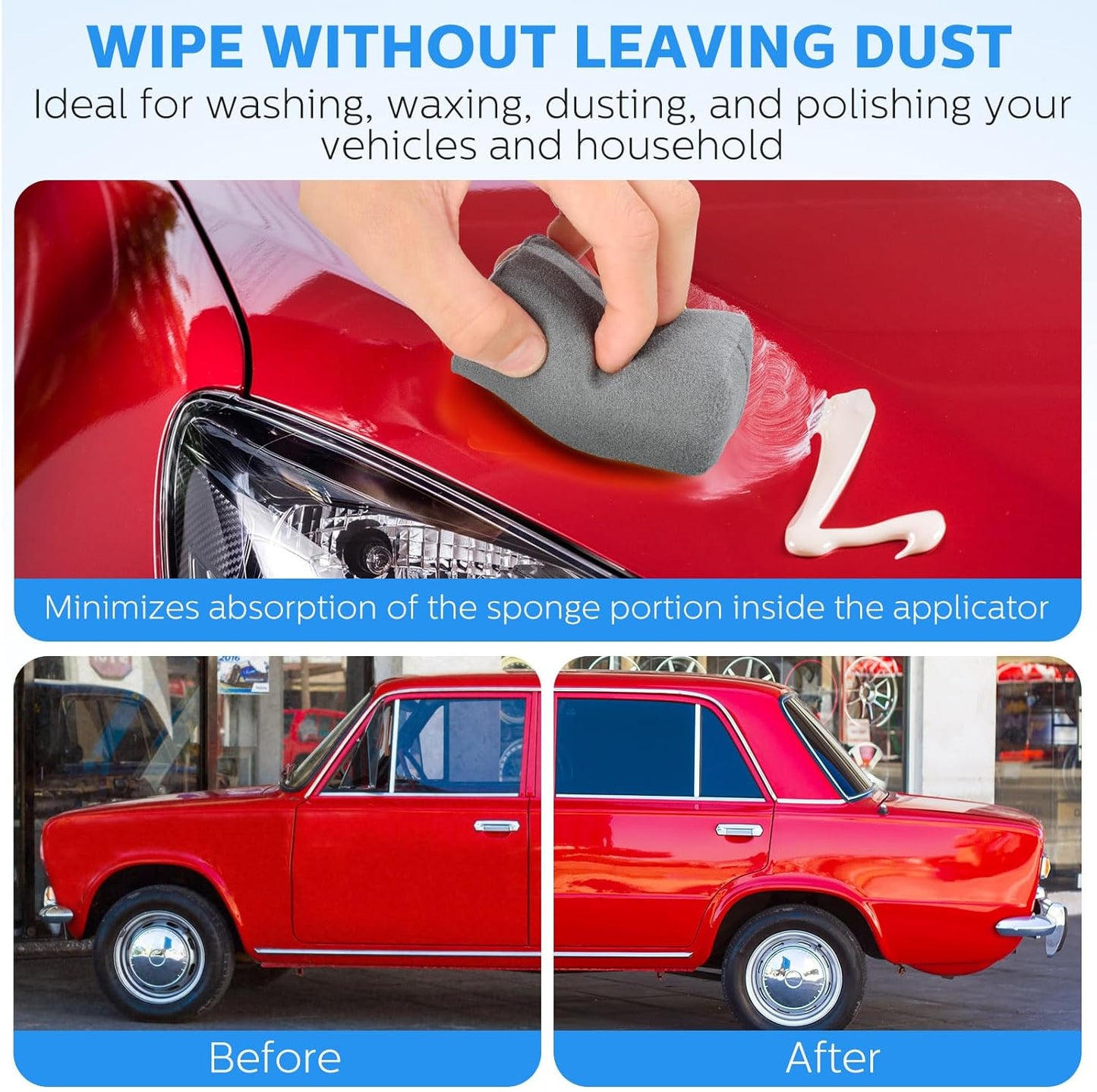 Riakrum 12 Pack Microfiber Applicator Pads Suede Car Detailing Sponge Ceramic Coating Applicator Pads Coating Sponge for Cars Graphene Metal Plastic Trim Ceramic Spray Applying Wax