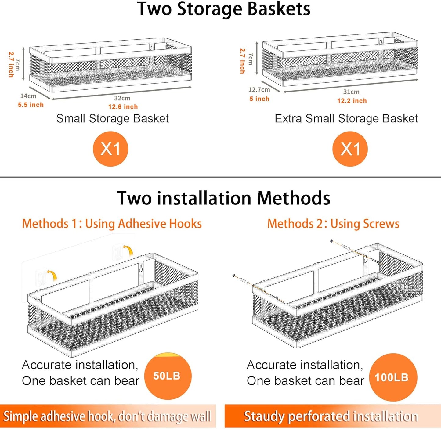 PUSDON Metal Wall Hanging Basket 2 Packs DIY Suitable for Multiple Scenes - Middle White Netting Suit