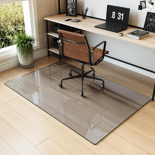 Koonmi Tempered Glass Chair Mat for Hardwood Floors & Carpets, 36" x 55“ Grey Heavy Duty Office Floor Protector with Noise-Free Gliding Shatterproof for Home Office Desk
