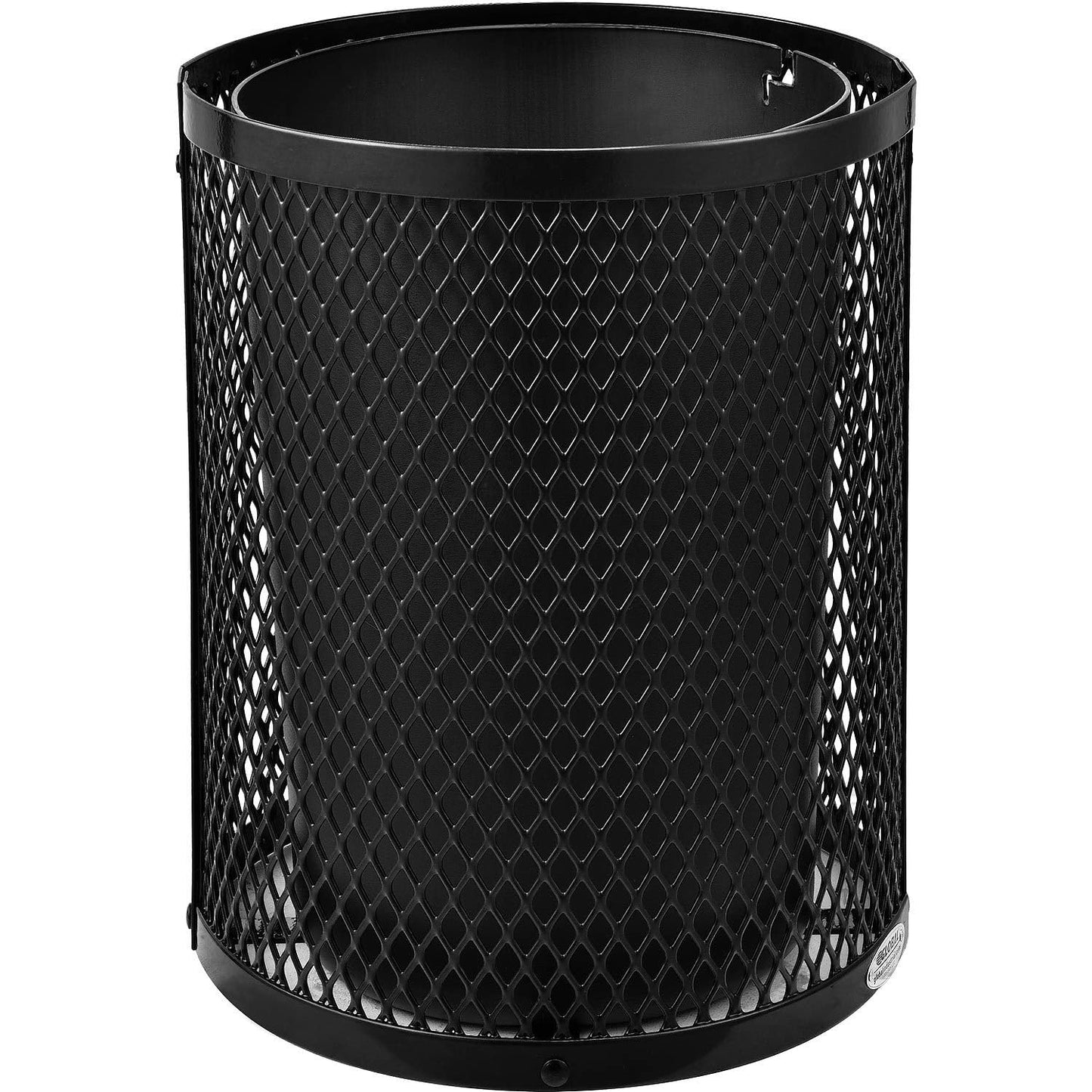Global Industrial Outdoor Diamond Steel Trash Can with Flat Lid and Plastic Liner, 36 Gallon Capacity, Black, Thermoplastic Coating, 23-1/2" Diameter, 30" H