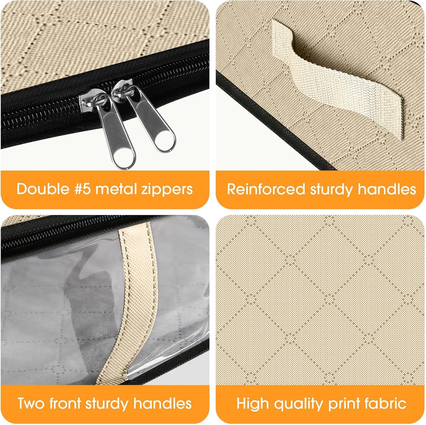 StorageRight Under Bed Storage Bins, 6-Pack 40L Foldable Fabric Storage Bags with Transparent Window, Breathable Organizer for Clothes/Blanket/Comforter/Quilts,Beige