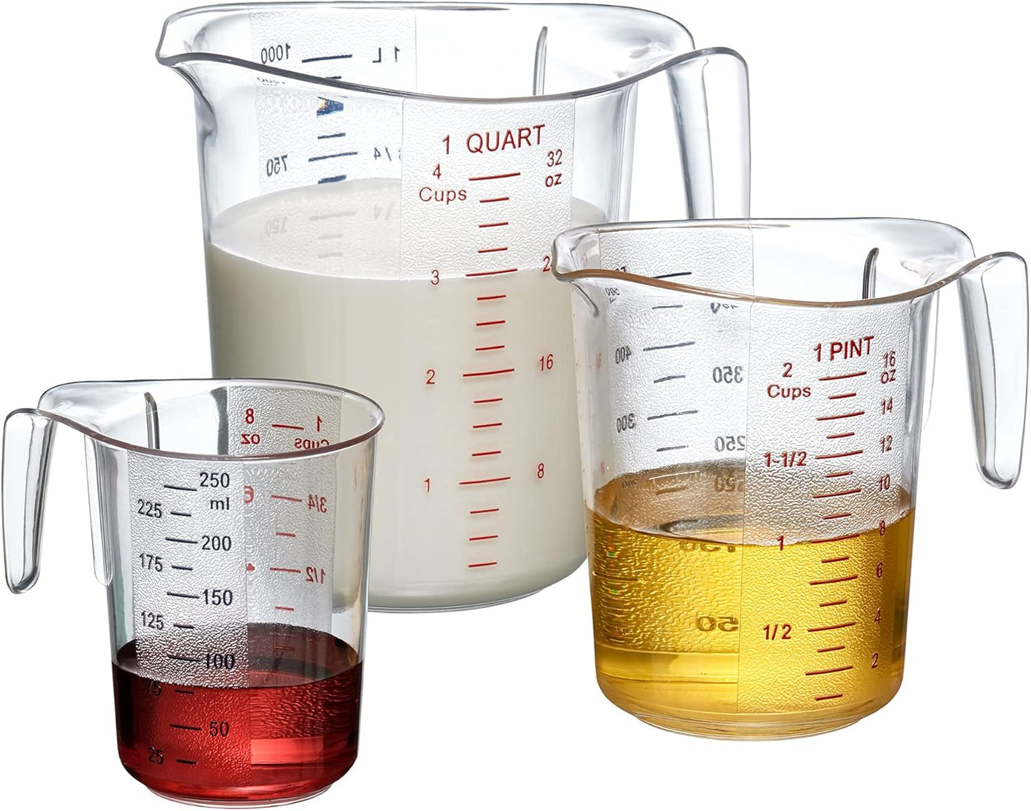 Amazing Abby - Melissa - Plastic Measuring Cups (3-Piece Set), Food-Grade Measuring Jugs, 1/2/4-Cup Capacity, Unbreakable, Stackable, Dishwasher-Safe, Great for Oil, Vinegar, Flour, and More