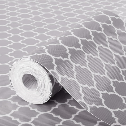 Glotoch Shelf Liner 12" x 30 ft. - Non Adhesive Refrigerator, Kitchen, Drawer Liners, Waterproof and Durable Fridge Table Place Mats for Cupboard, Cabinet, Drawer Liner, Quatrefoil Gray