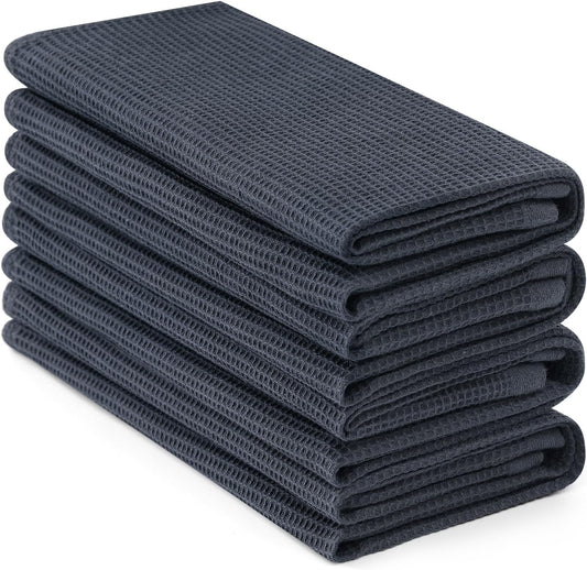 Homaxy 100% Cotton Waffle Weave Kitchen Towels - 4 Pack Soft and Absorbent Dish Towels - 16 x 26 Inches Quick Dry Hand Towels - Dark Grey