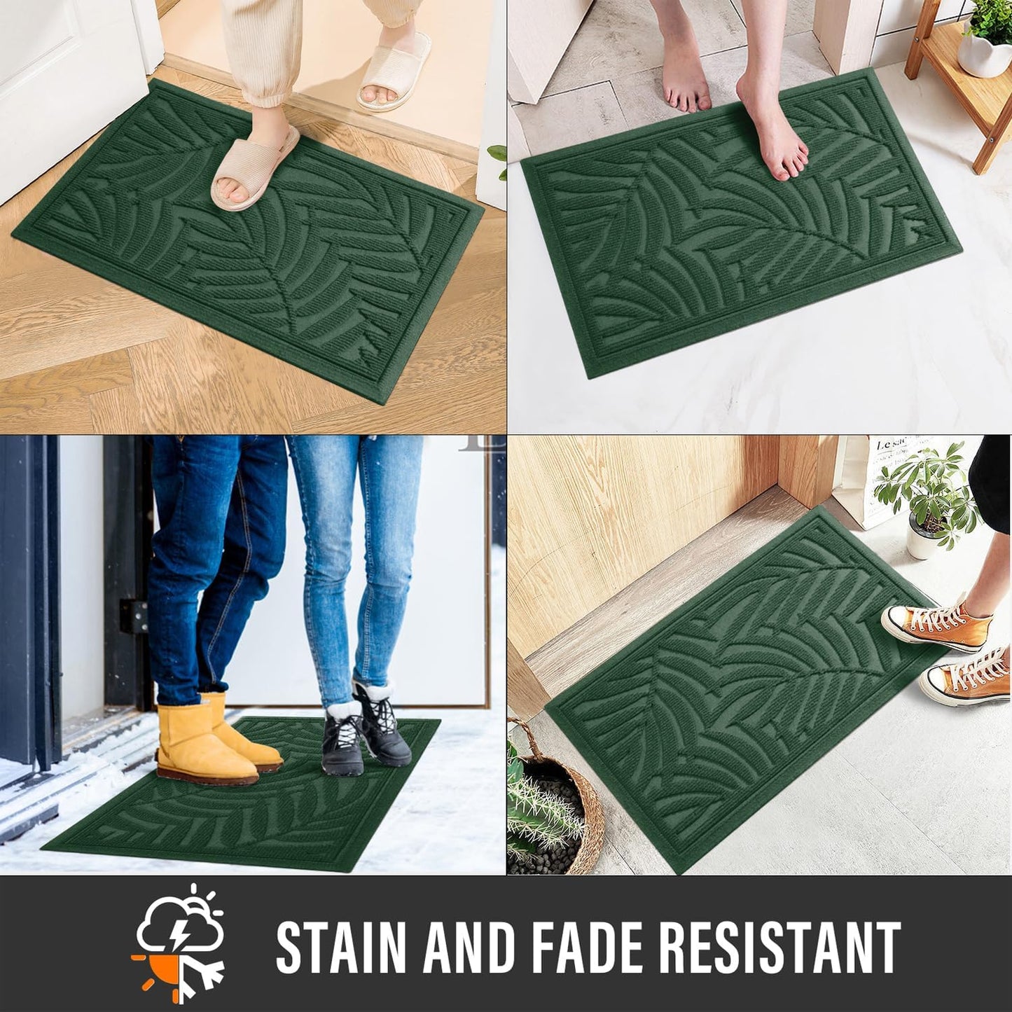Front Door Mat, Absorbent Resist Dirt Welcome Door Mat Indoor Outdoor, Waterproof Doormat, Sturdy Non Slip Backing, Fade Resistant, Low Profile Entry Mat for Entryway, 29×17, Green