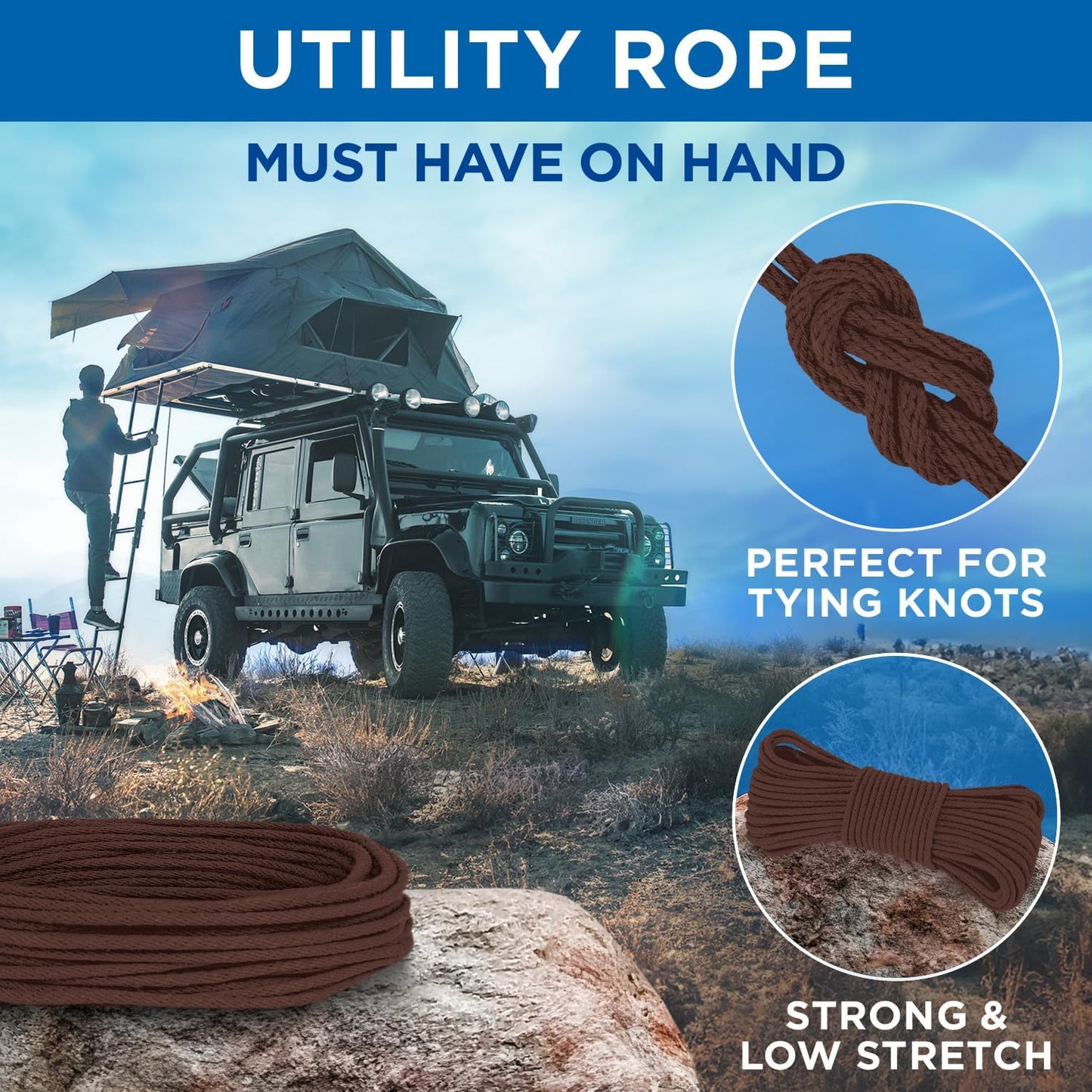 TECEUM Cotton Rope 3/16” (5 mm) – 100 FT – Strong All-Purpose Braided Rope – Natural Cotton – for Crafting, Сamping, Clothes Line, DIY, Indoor & Outdoor Use – Brown