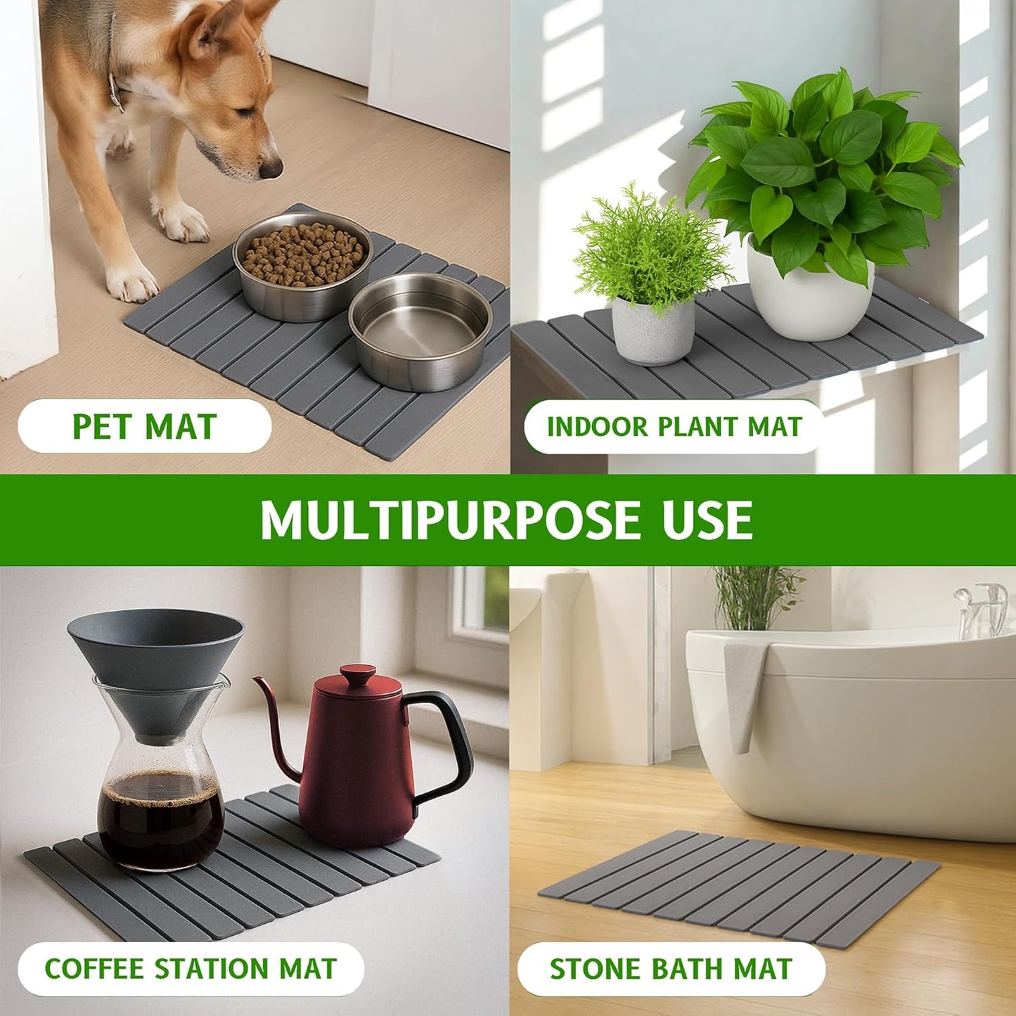 Stone Dish Drying Mat – Large 24×16 Quick Dry Stone Mat Kitchen, Diatomaceous Earth Dish Drying Mat for Kitchen Counter with Wooden Drying Rack, Fast Drying Stone Mat, Eco-Friendly & Super Absorbent