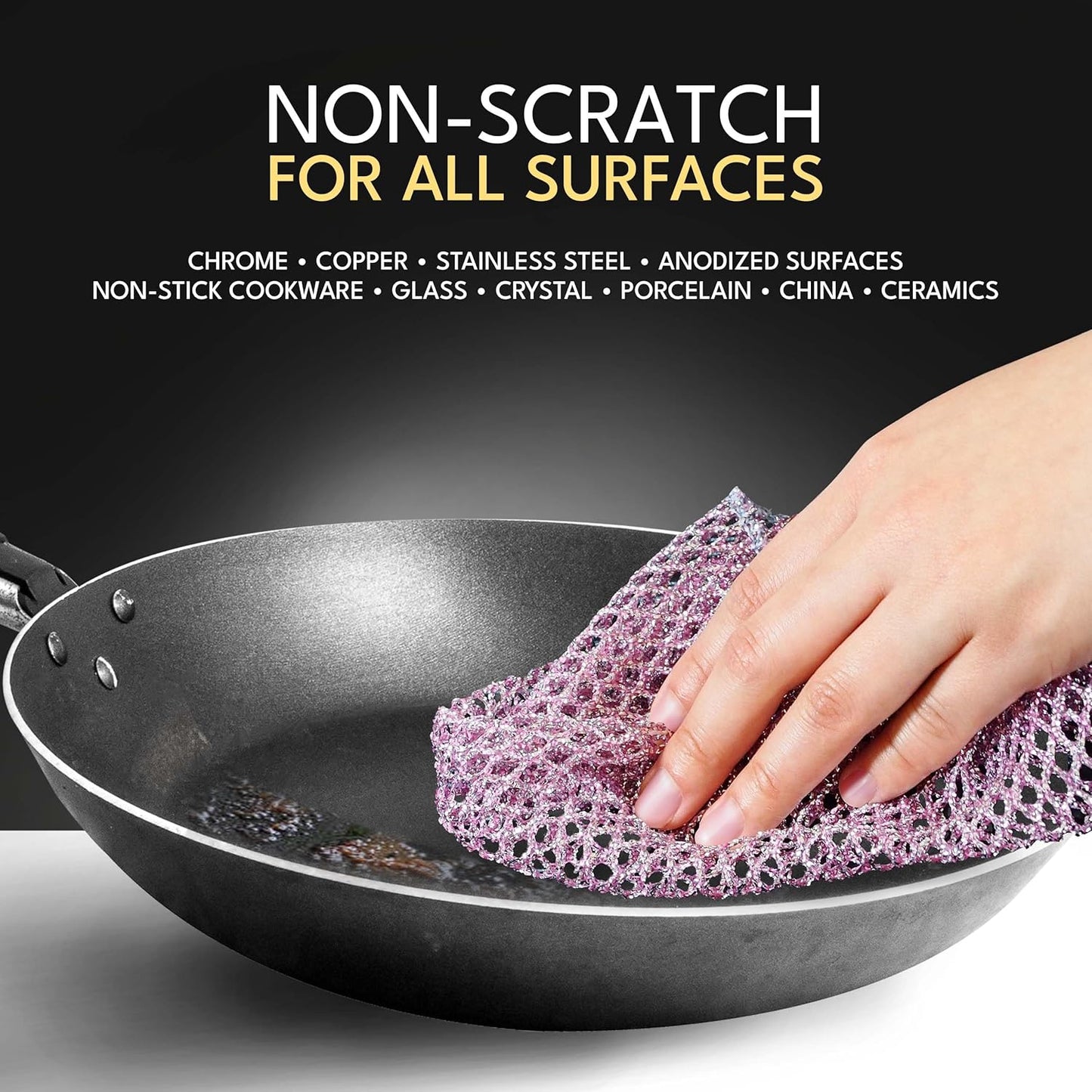 Heavy Duty Dish Scrubbers, Non-Scratch Scouring Pads - Odorless & Long Lasting Mesh Dish Cloth - Replace Sponges - Kitchen, Floor and Bathroom Usage - Made in Korea (2 Pcs)