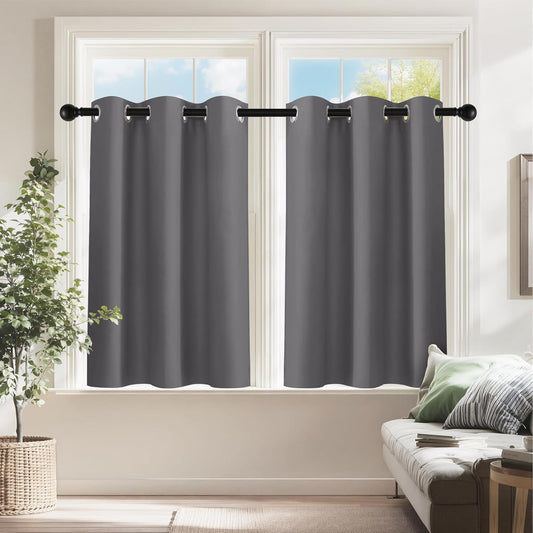 PONY DANCE Small Window Curtains for Bathroom - Short Curtains for Living Room Blackout Portable Blinds Shades for Bedroom Kitchen (Grey, 29 Wide by 30 Inches Long)