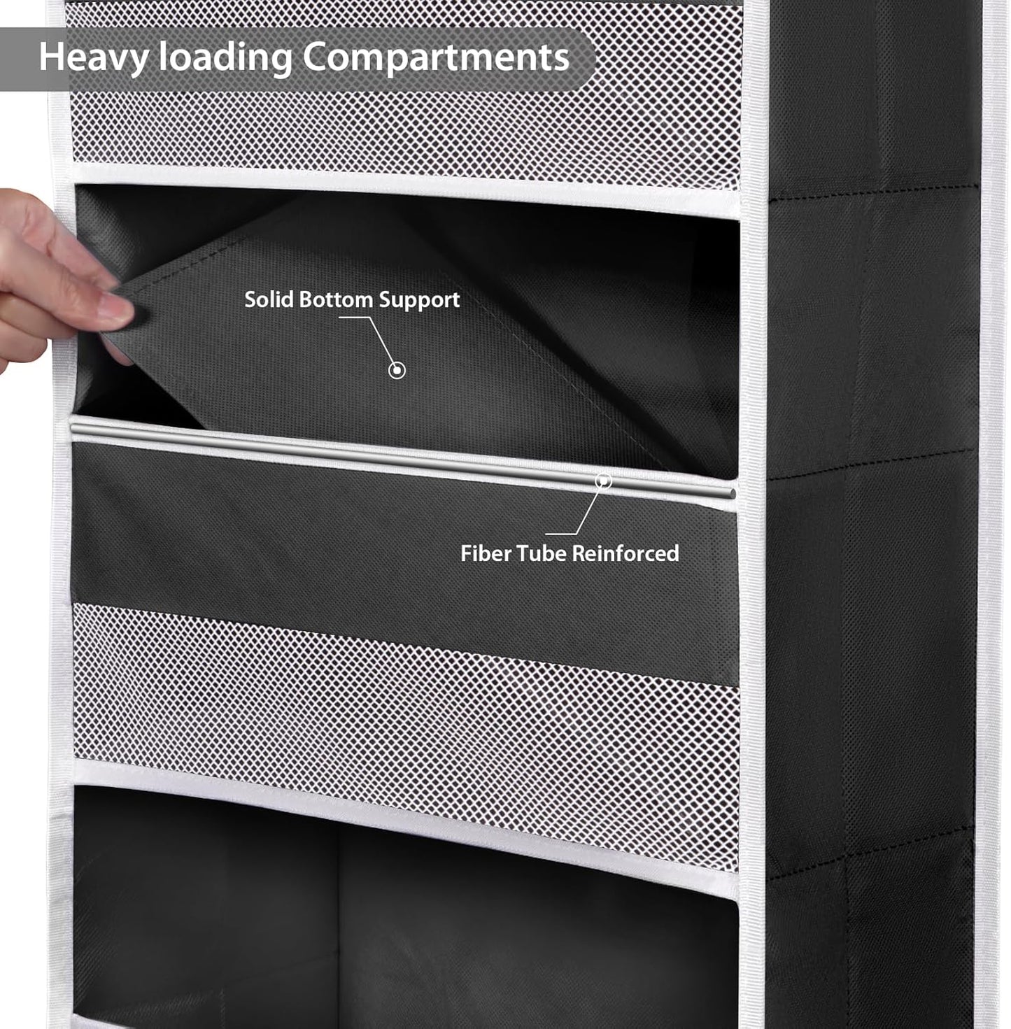 Univivi 5-Shelf Fabric Door Storage Over Door Hanging Organizer with 4 Large Pockets and 3 Small PVC Pockets Nursery Closet Cabinet Wall Mount Hanging Storage Organizers for Baby Nursery (Black)