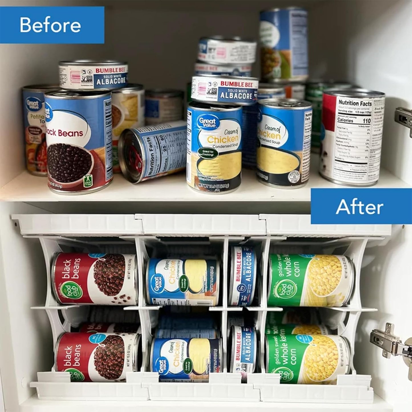 Shelf Reliance Cansolidator Cupboard - 2-Pack Can Organizer for Pantry, Stackable Soda Can Storage for Kitchen, Holds 20 Cans of Food or Soda