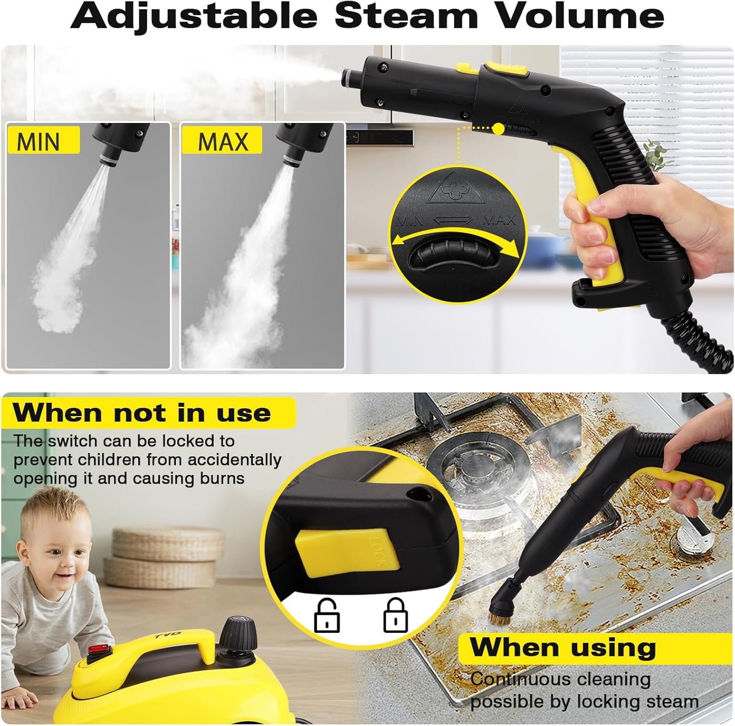 TVD Steam Cleaner, Heavy Duty Canister Steamer with 26 Accessories, Steam Mop with 5M Extra-Long Power Cord for Home Floor Cleaning, Grout, Upholstery, Car Detailing