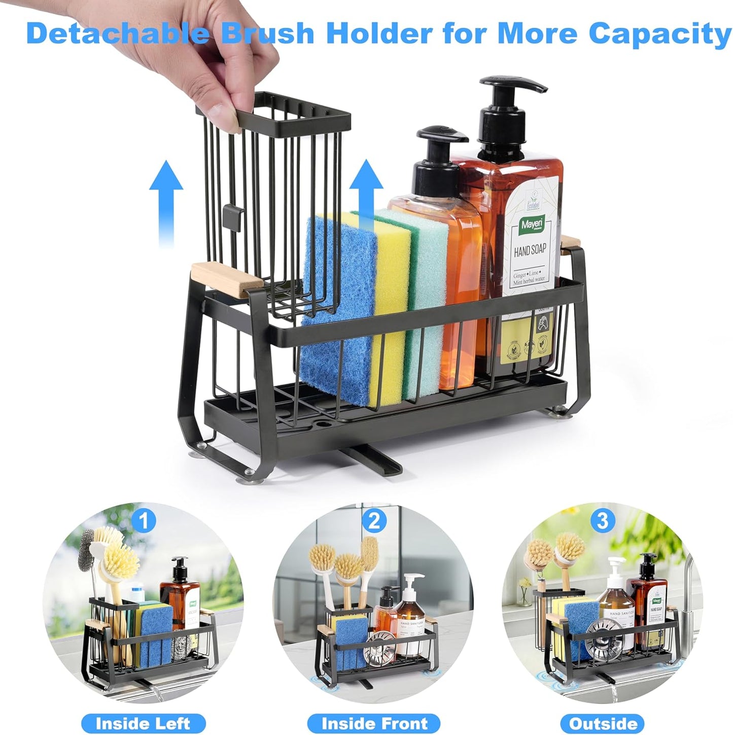 Suction Cup Sponge Holder for Kitchen Sink Caddy Organizer Rack for Dish Brush Holder and Soap Dispenser, Stainless Steel Sink Sponge Caddy for Bathroom Countertop Storage Auto Drain