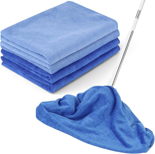 4 Pack Extra Large Microfiber Cleaning Cloths 20"x30", Lint-Free Reusable Towels for Home, Glass, Windows, Office, Kitchen, Bathroom – Mixed Blue