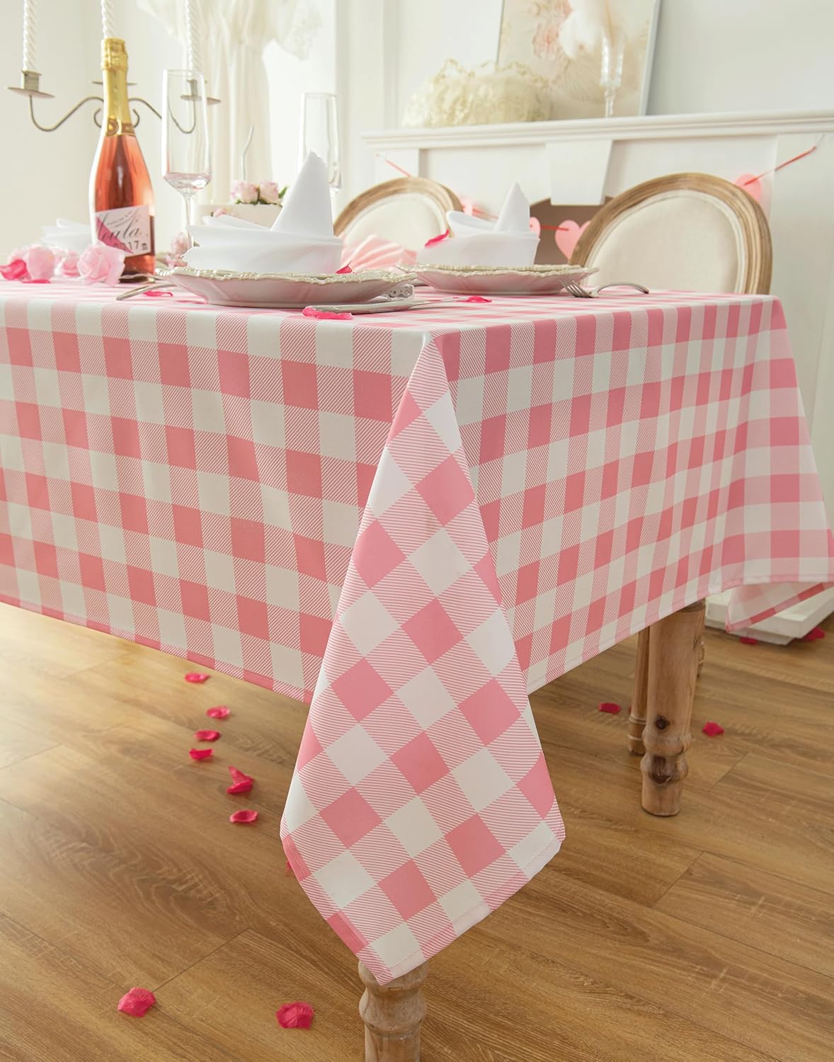 Waterproof Checkered Tablecloth Fabric - Rectangle 58x84 Inch Classic Gingham Buffalo Plaid Table Cloth for Indoor/Outdoor Use - Washable Table Cover for Kitchen, BBQs, and Parties