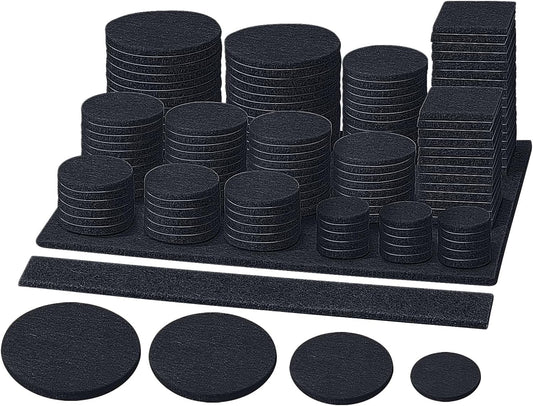 BALEINE 141PCS Felt Furniture Pads, Multi-Size Felt Pads for Chair Legs, Tables, Beds, Scratch-Reducing Floor Protectors for Hardwood Floors, Tile, Vinyl, and Laminate (141PCS, Black)