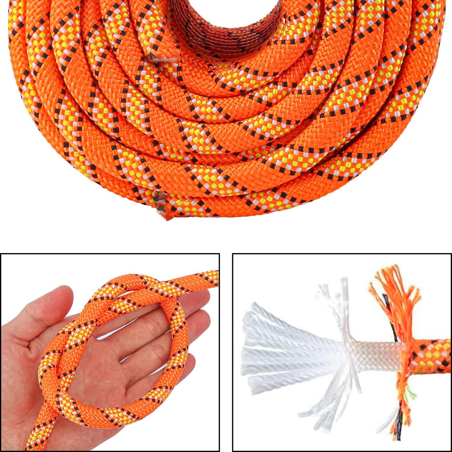 1/2 Inch 100 FT Tree Felling Rope, Professional Static Rope, Orange Versatile Arborist Logging Ropes for Tree Pulling, Bull Pulling, Sturdy Ropes for Adults, and More