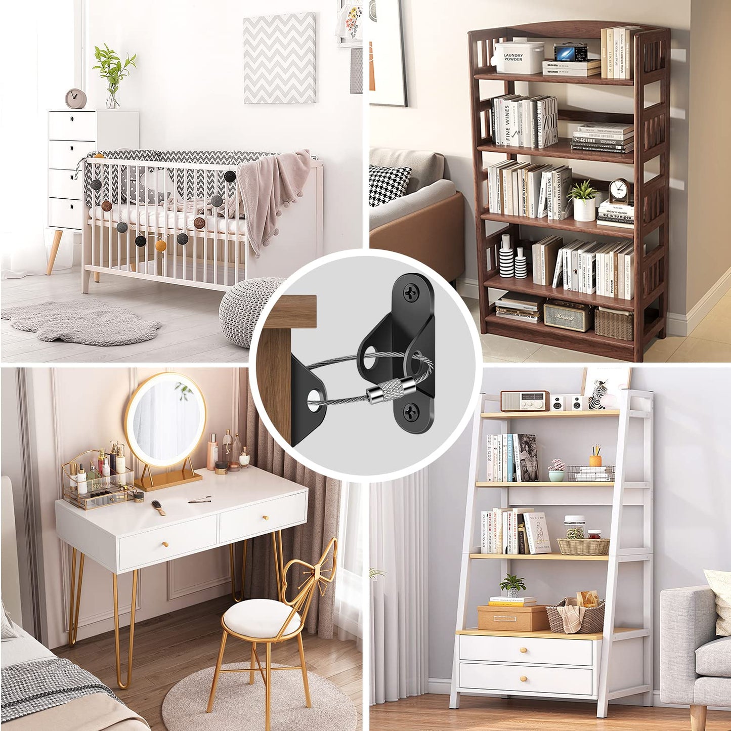 Furniture Anchors (10 Packs) Anti Tip Furniture Anchors for Baby Proofing, Furniture Wall Anchor Earthquake Straps for Furniture Dresser Wall Safety Anchor Furniture Fasteners to Wall, Black