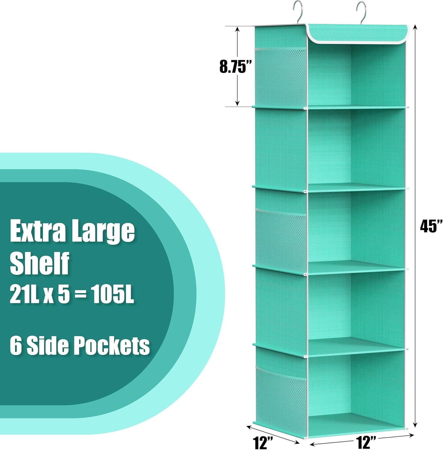 Simple Houseware 5 Shelf Hanging Closet Organizer, Turquoise