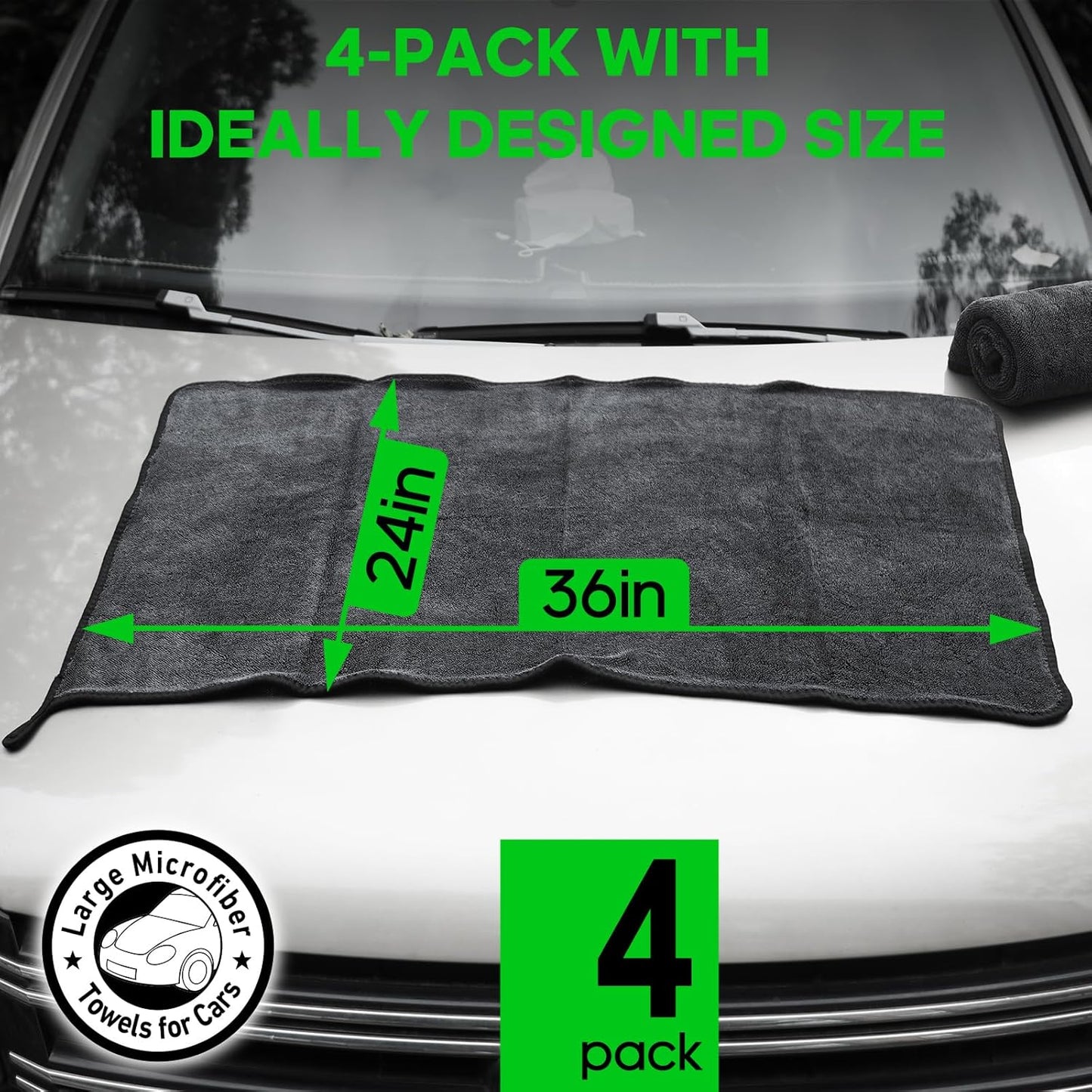 PBHEPJ 4 Pack Microfiber Towels (36"x 24") Extra Large Ultra Absorbent Drying Towel for Cars and Trucks, Without Streaks, Scratches, or Water Spots